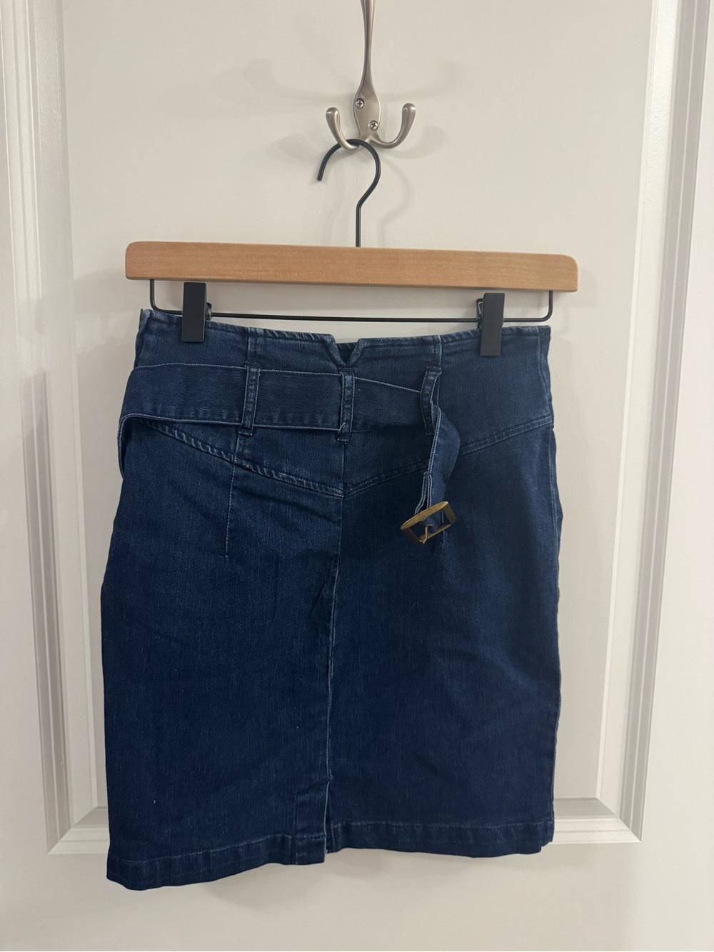 Free People Dark Blue Denim Mini Skirt with Belt Detail